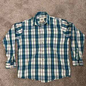 Lee Men's Casual Plaid Shirt in Blue and Green